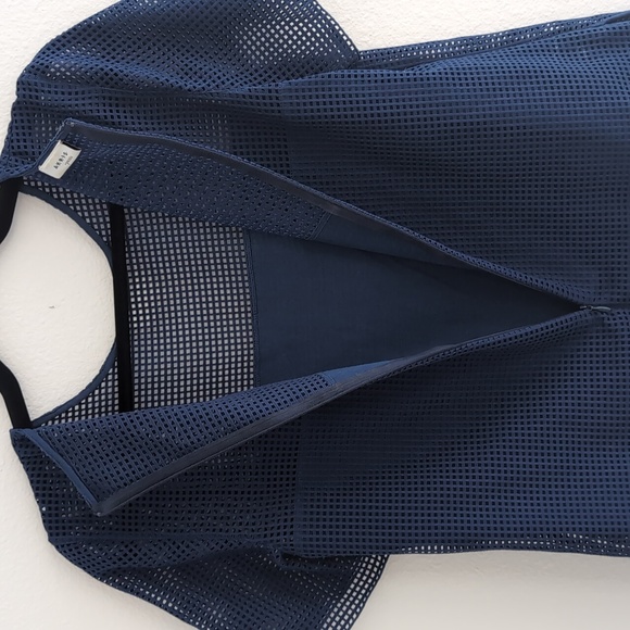 Akris Punto Navy Blue Short Sleeve Open Knit Blouse Sz 8 - Picture 9 of 13